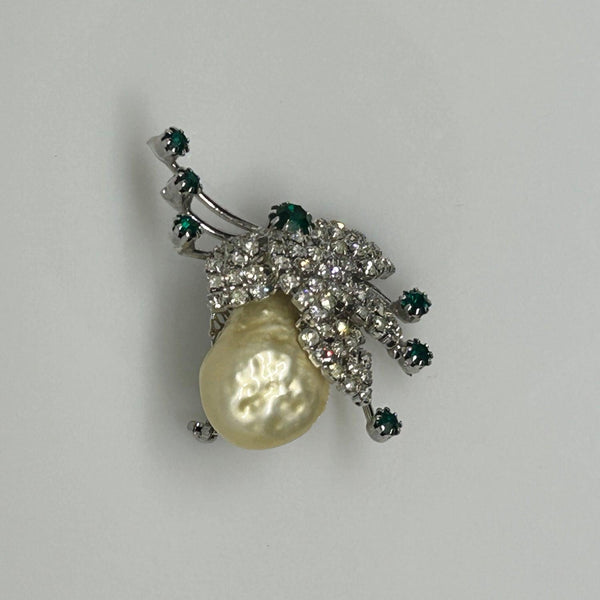 Vintage Baroque Pearl and Green Rhinestone Brooch - Lamoree’s Vintage