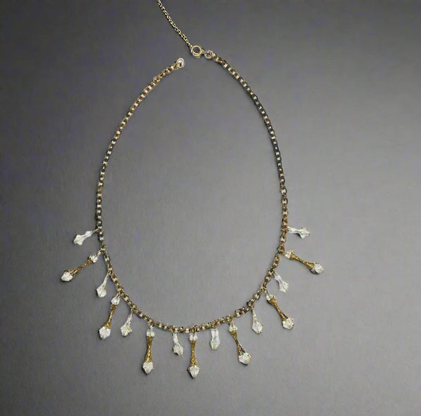 Vintage Crystal Necklace with Hourglass Bead Drops