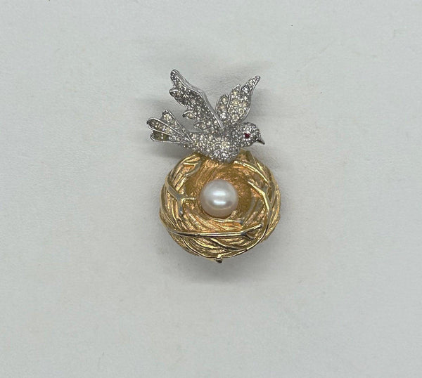Vintage Bird and Nest with Pearl Egg Brooch - Lamoree’s Vintage