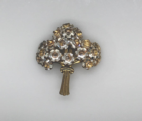 Vintage Bouquet Brooch with Sparkling Clear Stones - Lamoree’s Vintage