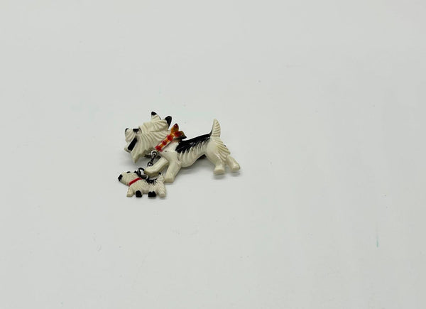 Vintage Celluloid White and Black Terrier and Puppy Pin - Lamoree’s Vintage