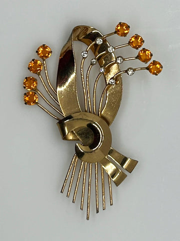 Vintage Coro Sterling Brooch with Golden Stones - Lamoree’s Vintage