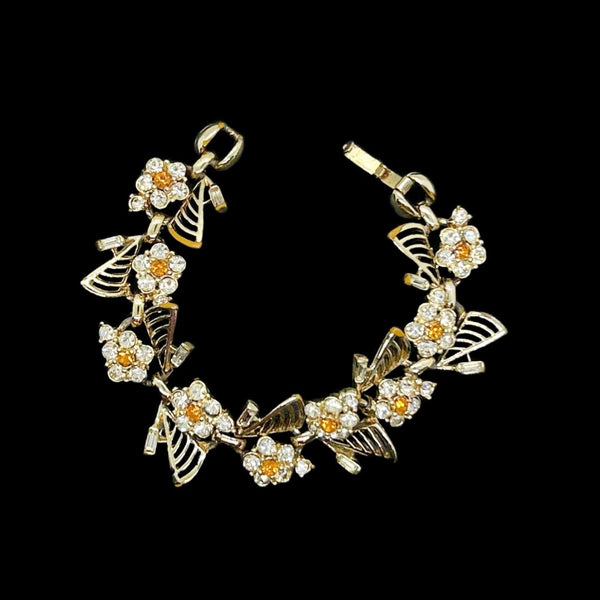 Vintage Dainty Daisy Bracelet with Bright Yellow and Clear Stones - Lamoree’s Vintage
