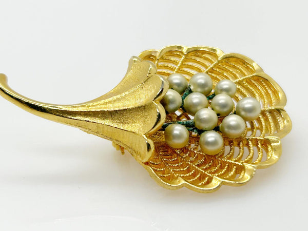 Vintage Faux Pearl Bouquet Brooch with Intricate Metalwork - Lamoree’s Vintage