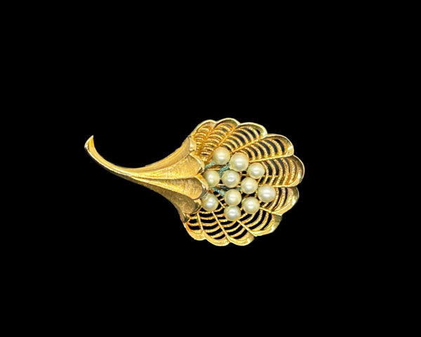 Vintage Faux Pearl Bouquet Brooch with Intricate Metalwork - Lamoree’s Vintage