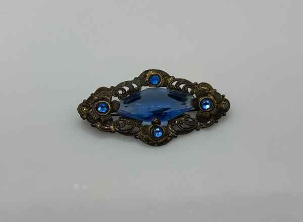 Vintage Filigree Victorian Brooch with Blue Stones - Lamoree’s Vintage