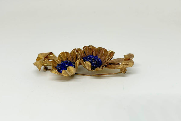 Vintage Floral Brooch with Intense Blue Stones - Lamoree’s Vintage