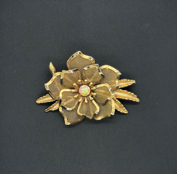 Vintage Gold Mesh Flower with Mesh Petals Brooch - Lamoree’s Vintage