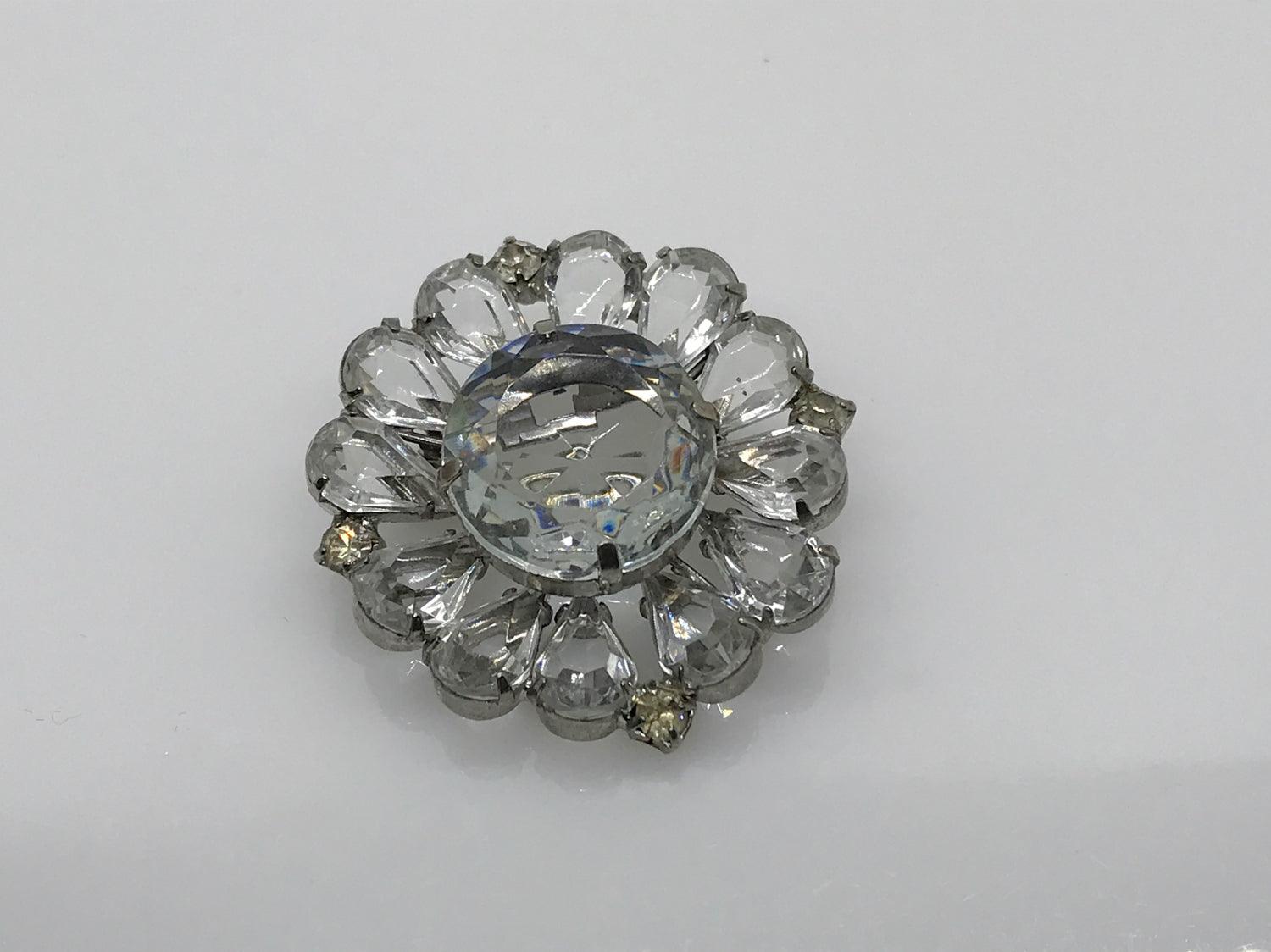 Vintage Layered Round Brooch with Clear Stones - Lamoree’s Vintage