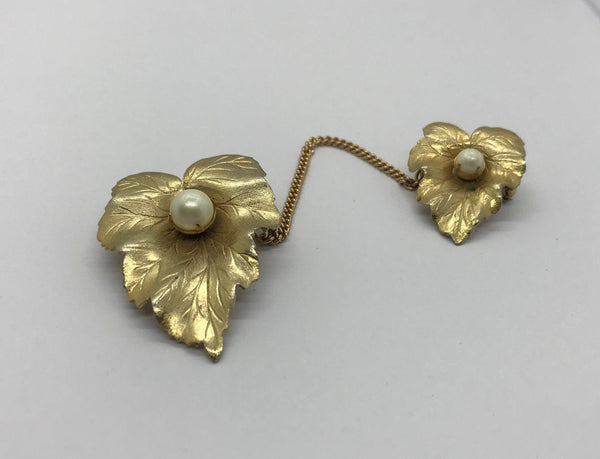 Vintage Leaf Sweater Clips with Pearl Accents - Lamoree’s Vintage