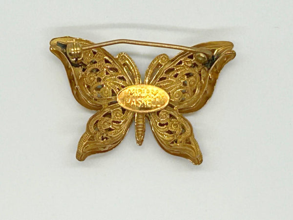 Vintage Miriam Haskell Vintage Gold Tone Layered Butterfly Brooch - Lamoree’s Vintage