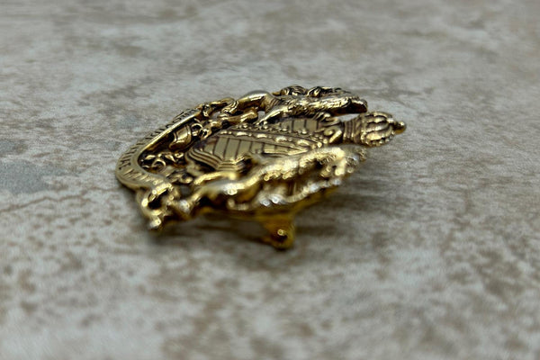 Vintage Paquetta Gold Coat of Arms "Providentiae Memor" Brooch - Lamoree’s Vintage