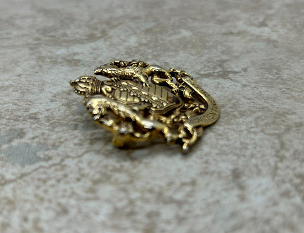 Vintage Paquetta Gold Coat of Arms "Providentiae Memor" Brooch - Lamoree’s Vintage