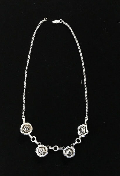 Vintage Pretty Silver Tone Rose Necklace - Lamoree’s Vintage