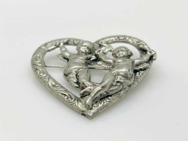 Vintage Renaissance Revival Heart Brooch With Cherubs - Lamoree’s Vintage