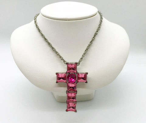 Vintage Rhinestone Bold Pink Cross Pendant/Pin - Lamoree’s Vintage