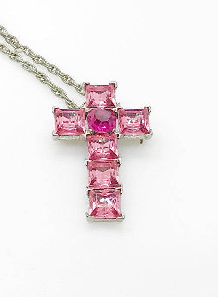 Vintage Rhinestone Bold Pink Cross Pendant/Pin - Lamoree’s Vintage