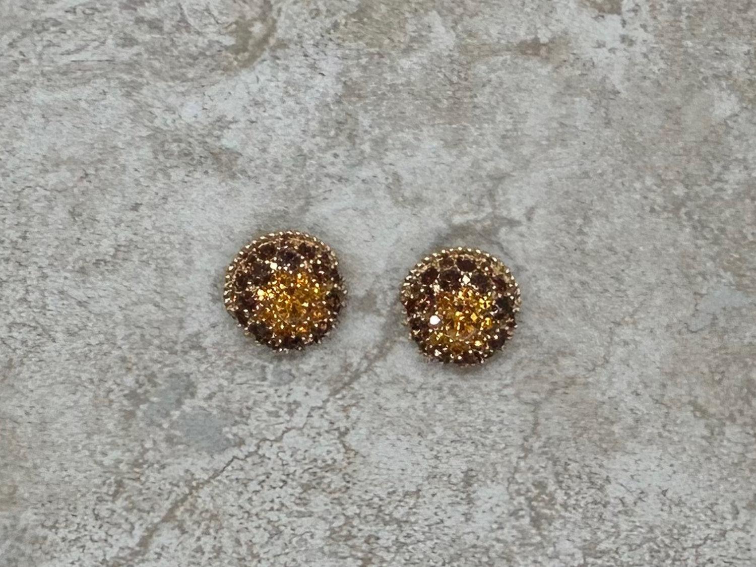 Vintage Round Golden Rhinestone Earrings - Lamoree’s Vintage