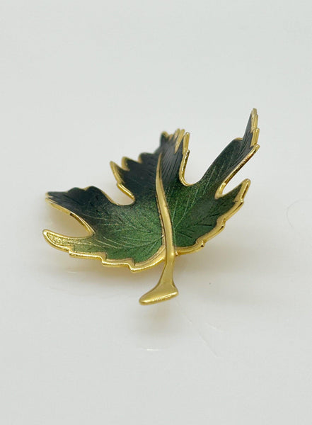 Vintage Shimmering Green Enamel Leaf Brooch - Lamoree’s Vintage