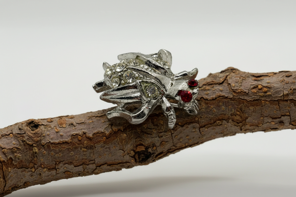 Vintage Silver Tone Red Eyed Bug Brooch