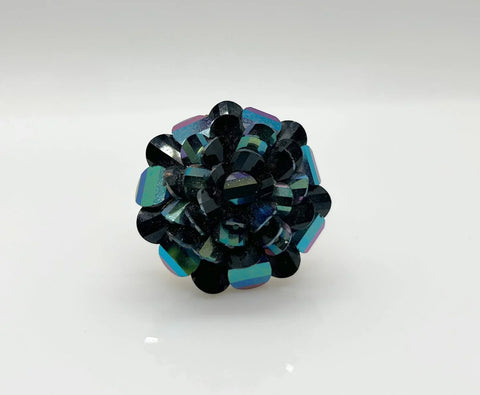 Vintage Unusual Black and Blue Iridescent Round Brooch - Lamoree’s Vintage