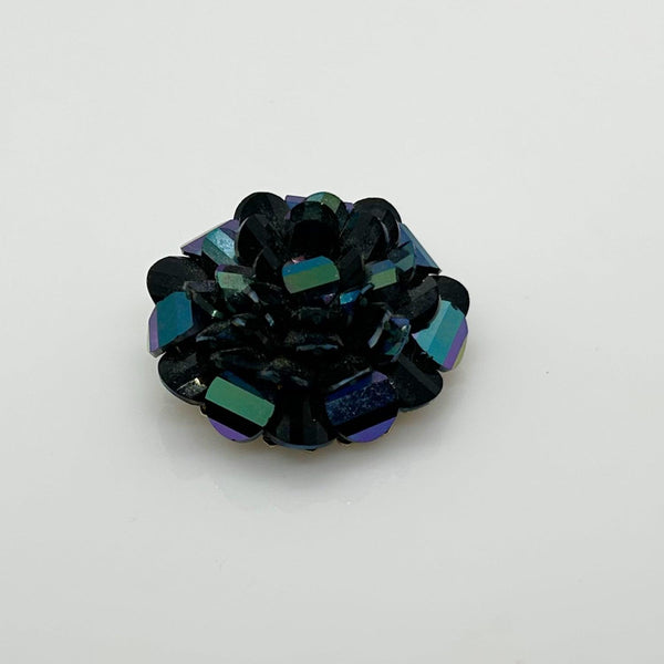 Vintage Unusual Black and Blue Iridescent Round Brooch - Lamoree’s Vintage
