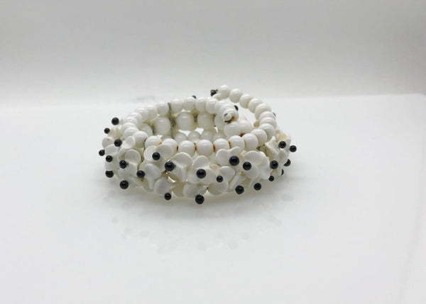 Vintage White and Black Floral Expansion Bracelet - Lamoree’s Vintage