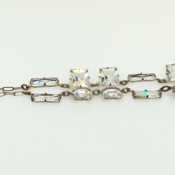 Antique Clear Crystal Sparkling Sterling Necklace with Glittering Drop