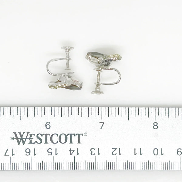 A pair of sparkling teardrop gray rhinestone earrings with clear round rhinestone accents, signed Weiss