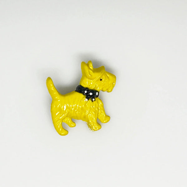 Yellow Scottie Dog with Polka Dot Bow Tie Vintage Celluloid Pin