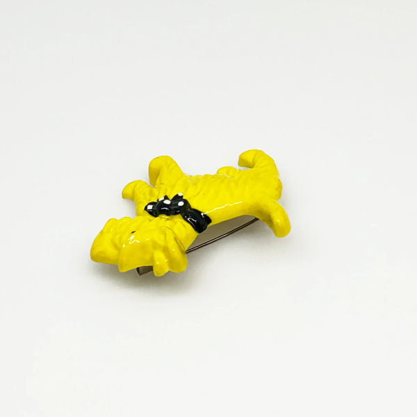 Yellow Scottie Dog with Polka Dot Bow Tie Vintage Celluloid Pin