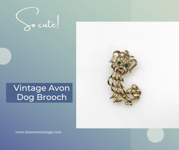 Adorable Avon Green-Eyed Vintage Dog Brooch - Lamoree’s Vintage