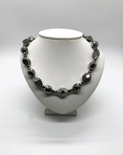 Antique Art Deco Silvered French Jet Bead Necklace - Lamoree’s Vintage