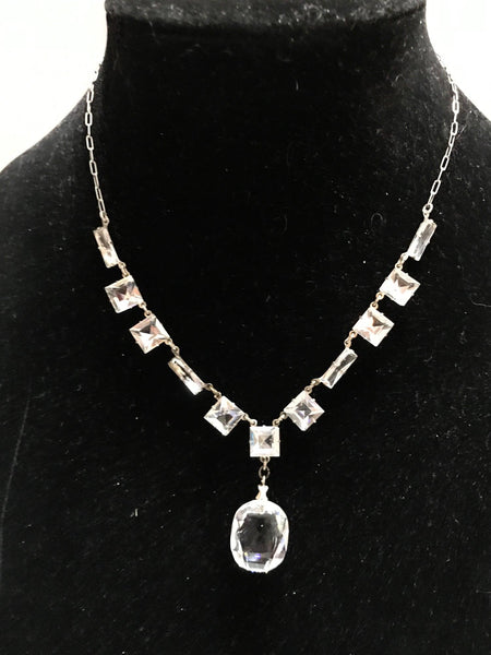 Antique Clear Crystal Sparkling Necklace with Glittering Drop - Lamoree’s Vintage