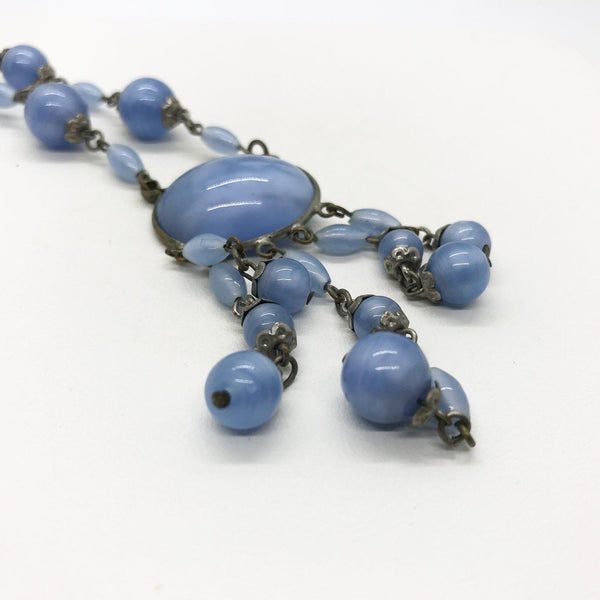 Antique Czechoslovakian Sky Blue Art Glass Drop Necklace - Lamoree’s Vintage