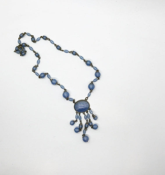 Antique Czechoslovakian Sky Blue Art Glass Drop Necklace - Lamoree’s Vintage