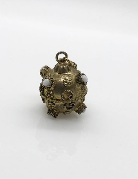 Antique Etruscan Revival Orb Pendant with White Stones - Lamoree’s Vintage