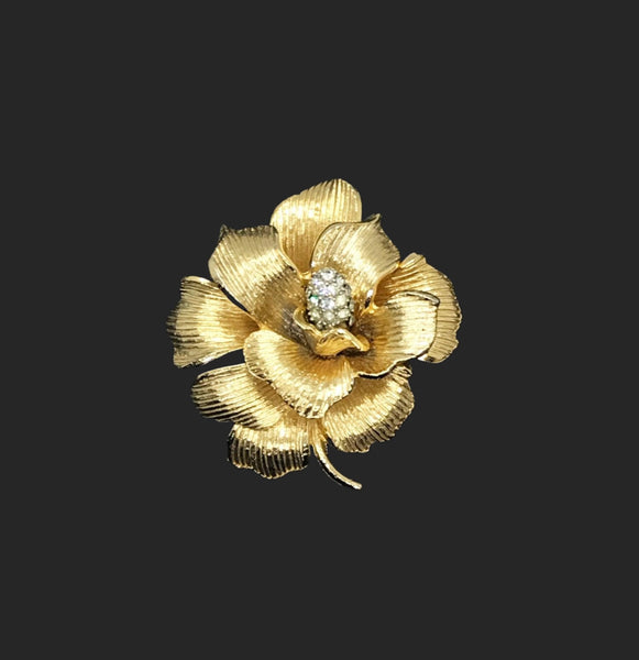 Beautifully Detailed Vintage Gold Floral Brooch with Textured Petals - Lamoree’s Vintage