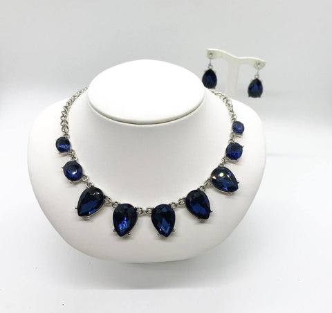 Blingy Modern Large Blue Stones Necklace and Earring Set by 2028 - Lamoree’s Vintage