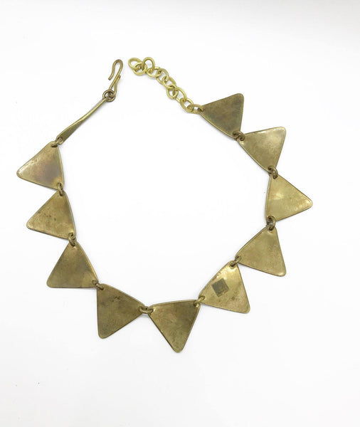 Bold Tri-Tone Indian Geometric Weave Metal Necklace - Lamoree’s Vintage