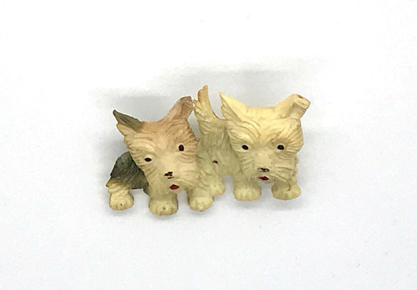 Celluloid Double Trouble Terrier Vintage Dog Brooch with Tilting Heads - Lamoree’s Vintage