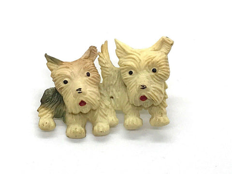 Celluloid Double Westie Terrier Vintage Dog Brooch with Tilting Heads - Lamoree’s Vintage