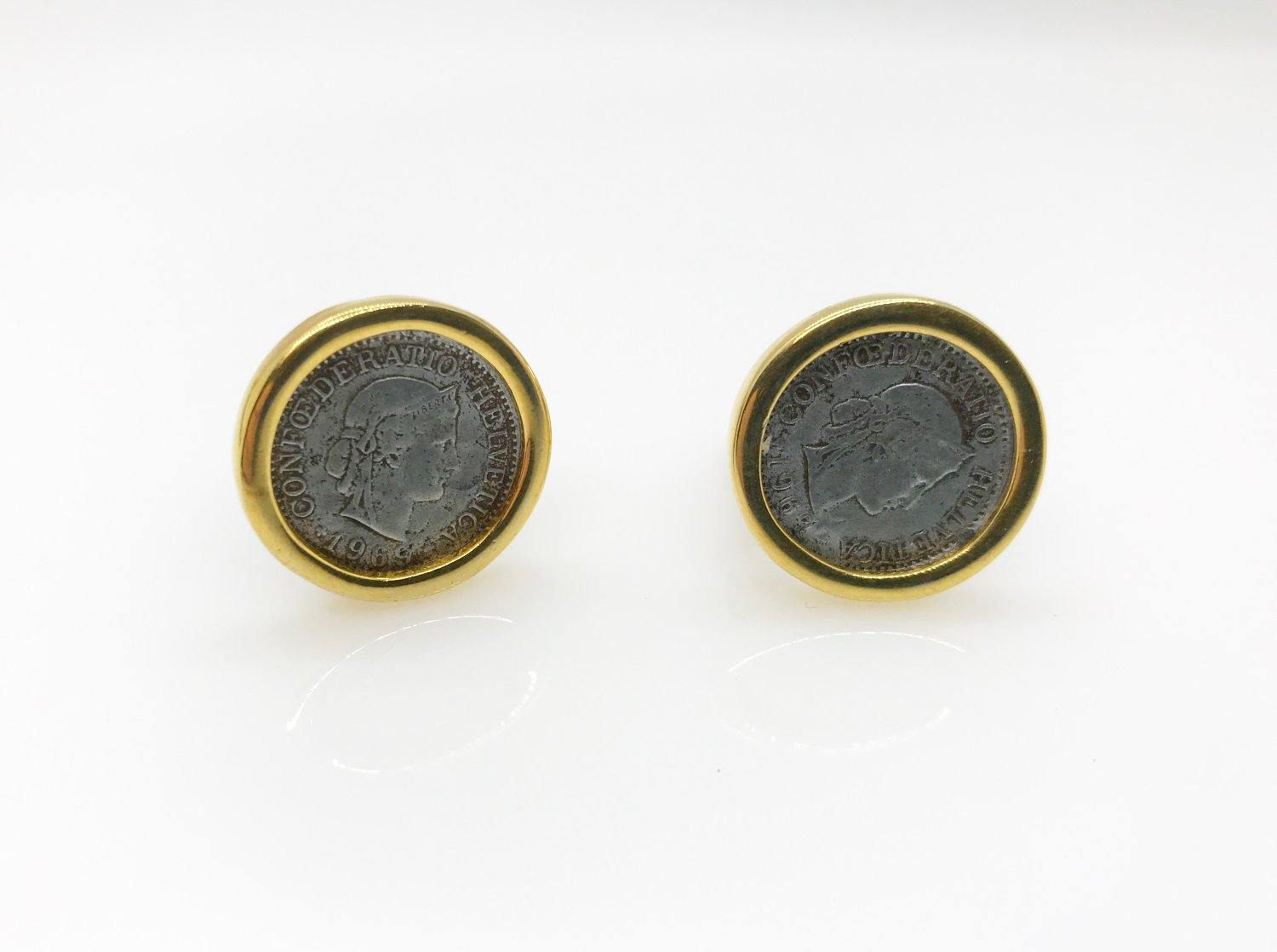 Confederation Helvetica 1969 Coin Earrings by Carolee - Lamoree’s Vintage