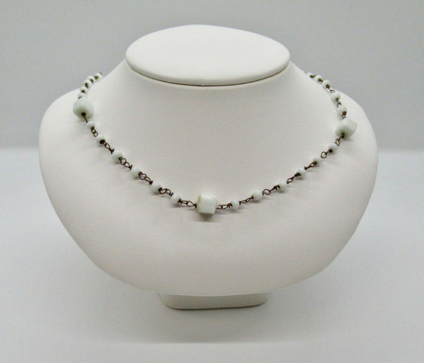 Dainty Vintage Choker with Square and Round Milk Glass Beads - Lamoree’s Vintage