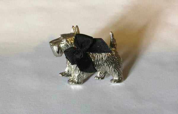 Dapper Terrier Vintage Brooch with Black Bow - Lamoree’s Vintage