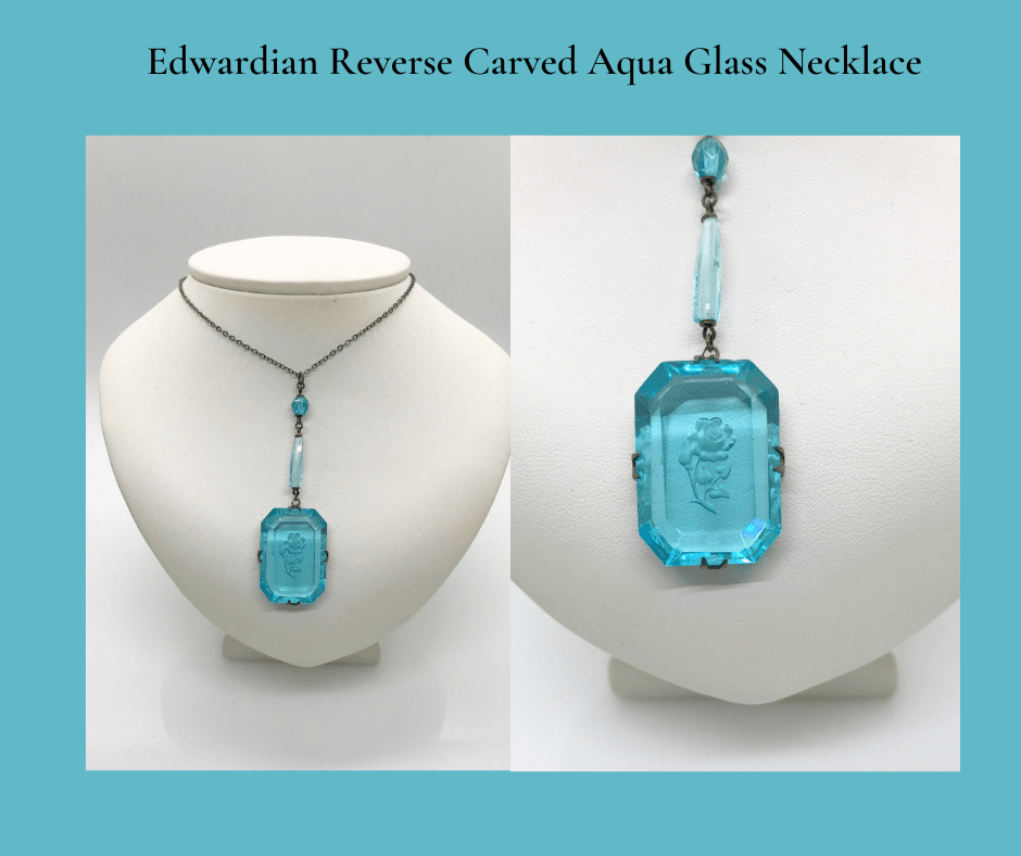 Edwardian Aqua Glass Lavalier Drop Necklace - Lamoree’s Vintage