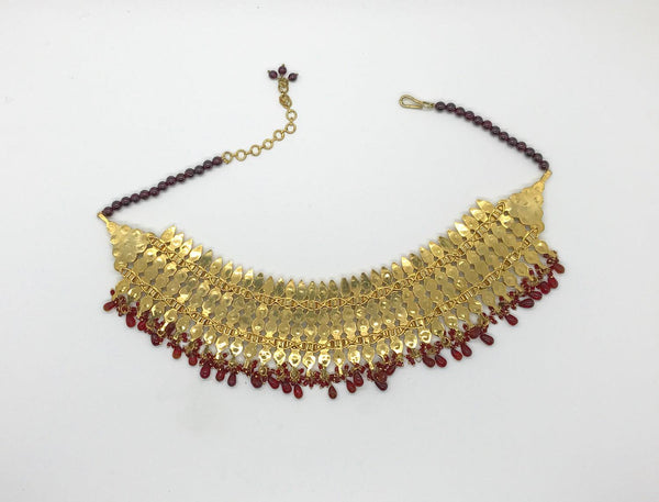 Elaborate Indian Style Choker Necklace with Red Droplets - Lamoree’s Vintage