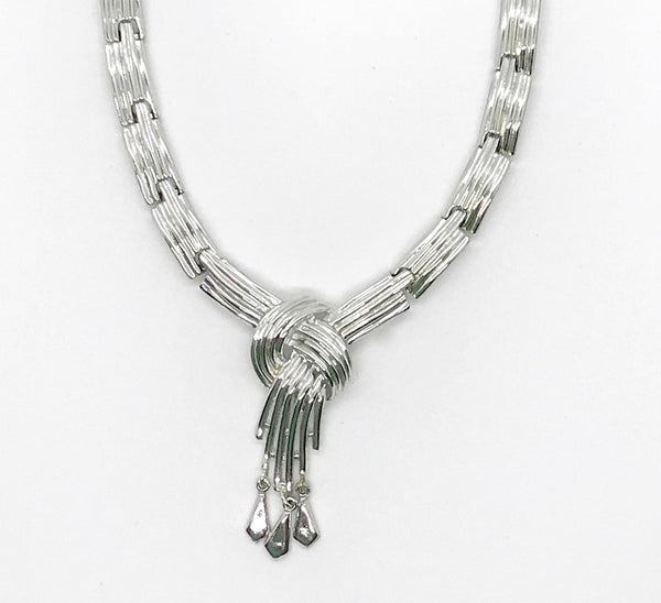 Elegant Vintage Coro Silvertone Textured Knot Necklace - Lamoree’s Vintage
