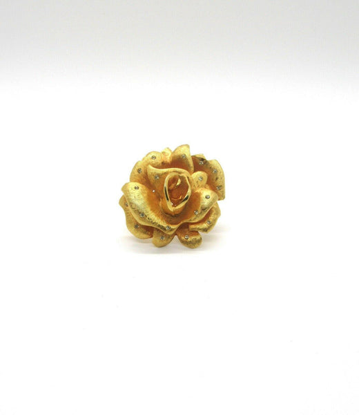 Elegant Vintage Gold Rose Brooch with Sparkling Accents - Lamoree’s Vintage