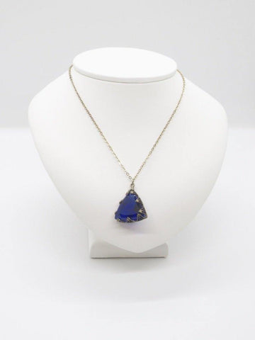 Estate Blue Violet Art Deco Glass Pendant Necklace - Lamoree’s Vintage